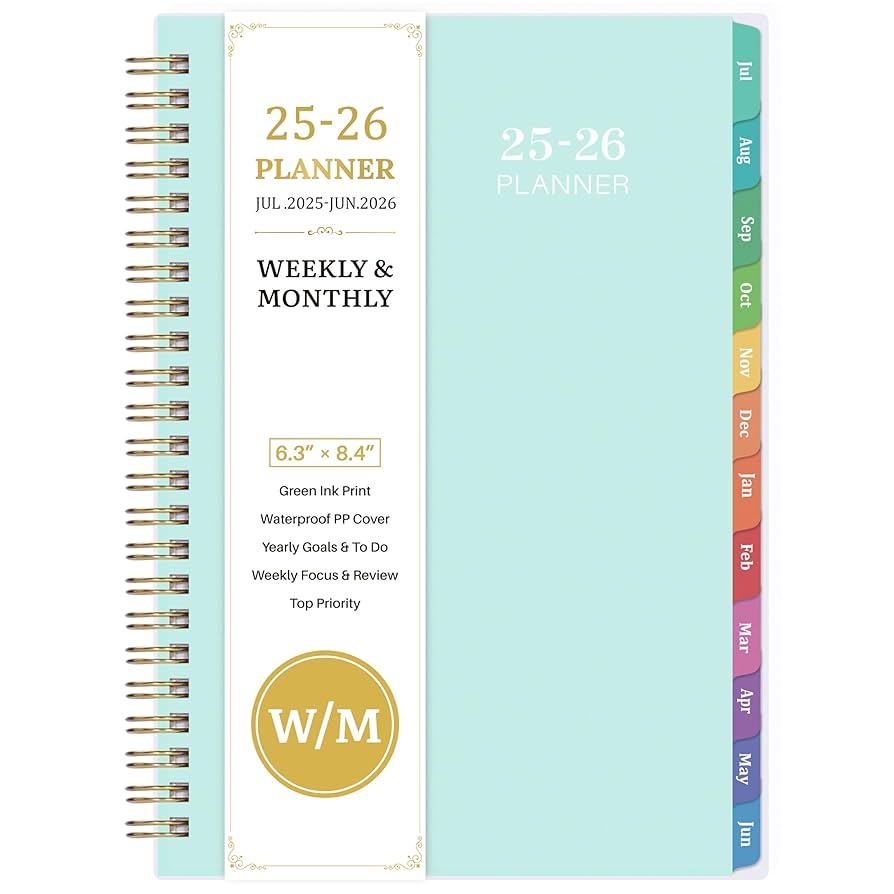 Amazon Planner 2025 2026 2025 2026 Planner Weekly Monthly Jul 2025 To June 2026 6 4 X 8 5 Calendar 2025 2026 With Transparent PP Cover Green Ink Pages Colorful Monthly Tabs Back Pocket Office Products
