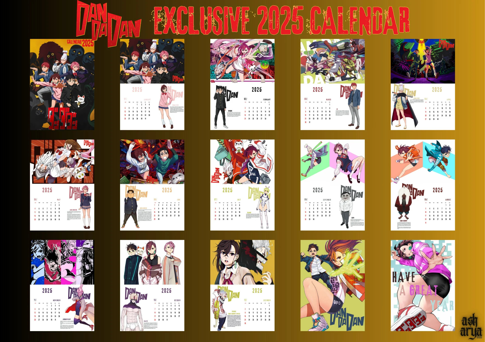 Anime Calendar 2025 DANDADAN Inspired Editable Templates Ready To Print Digital Download Only Etsy Denmark