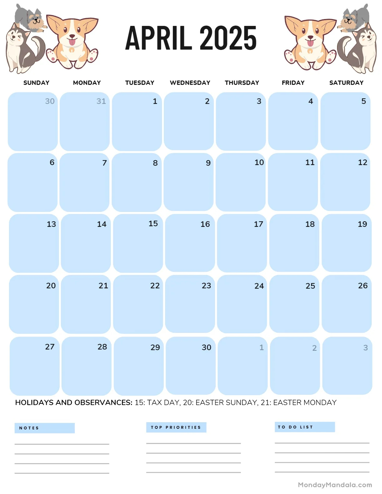 Monthly Calendar 2025 Printable Pet Friendly