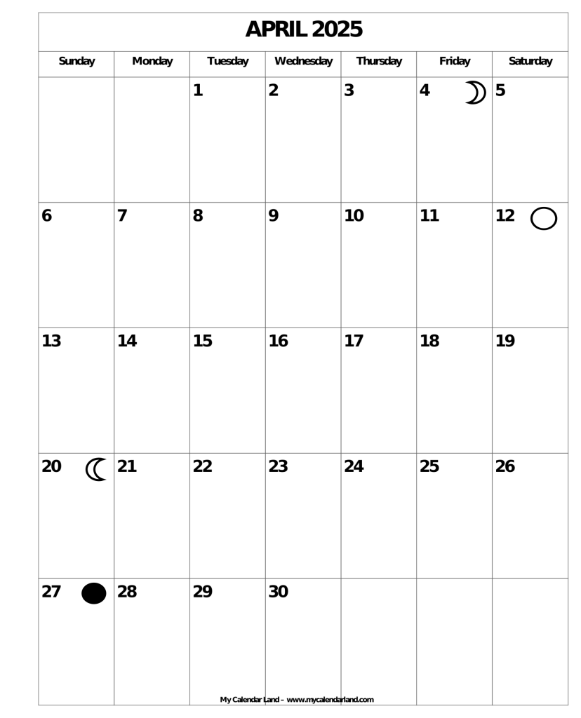 Calendar Printable April