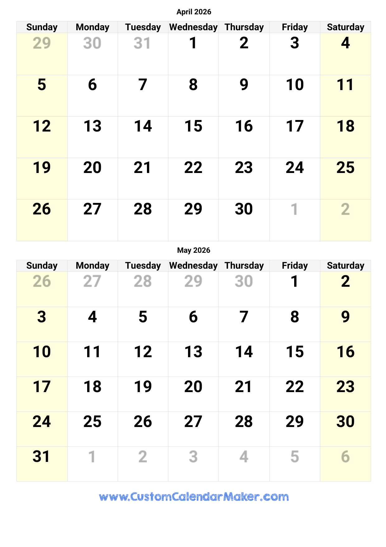 April 2026 Printable Calendars