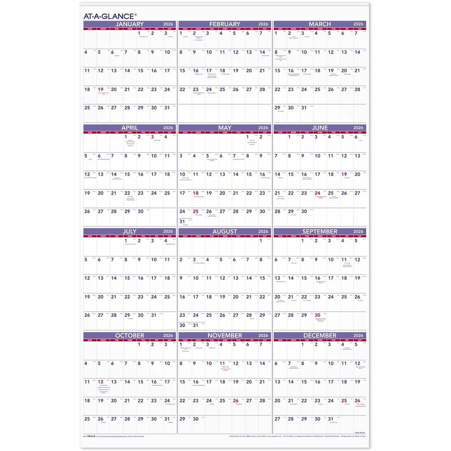 At A Glance Recycled Yearly Wall Calendar 24 X 36 English The Office Point