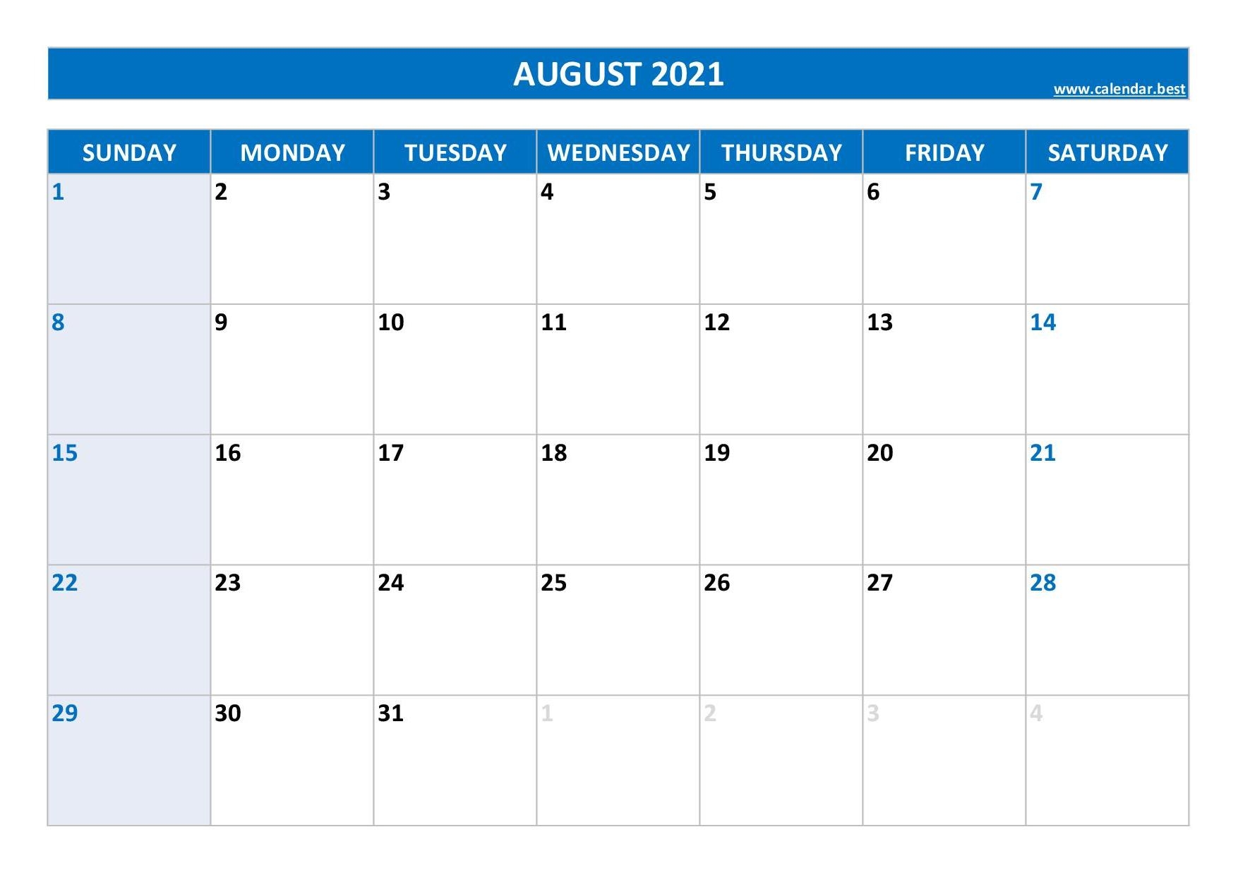 August 2021 Calendar Calendar best