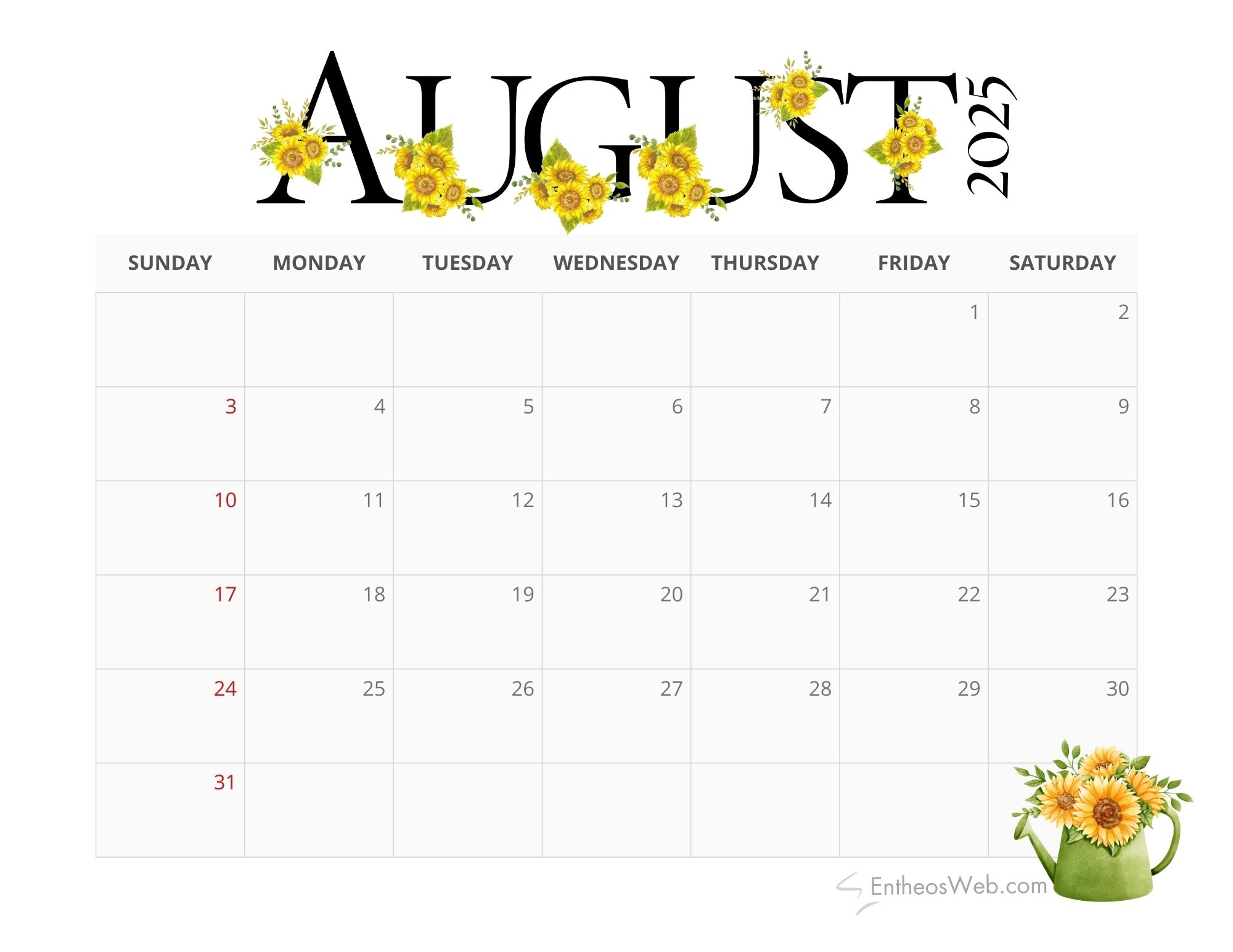August 2026 Calendar Printable Pdf