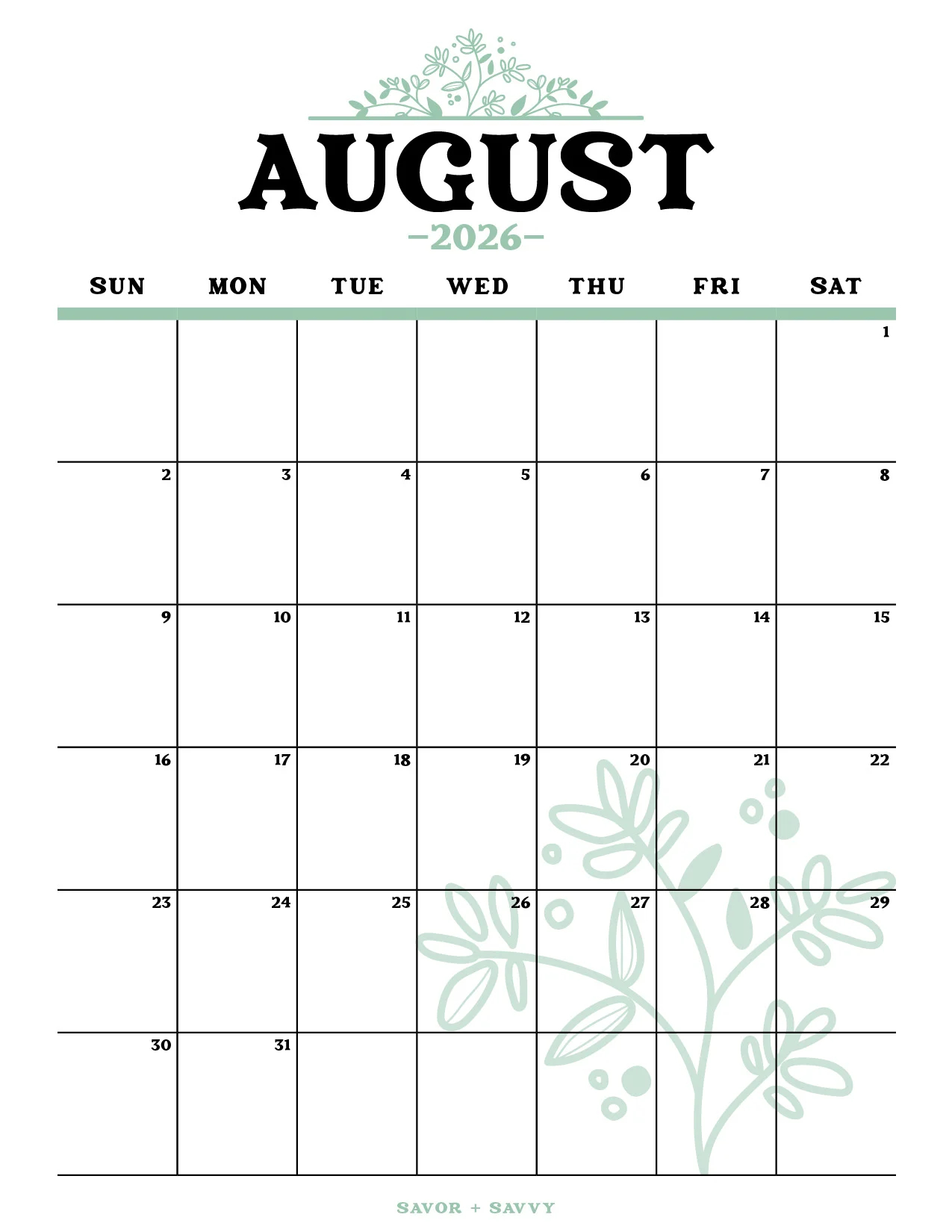 August 2026 Calendar Templates 14 Free Printables Savor Savvy