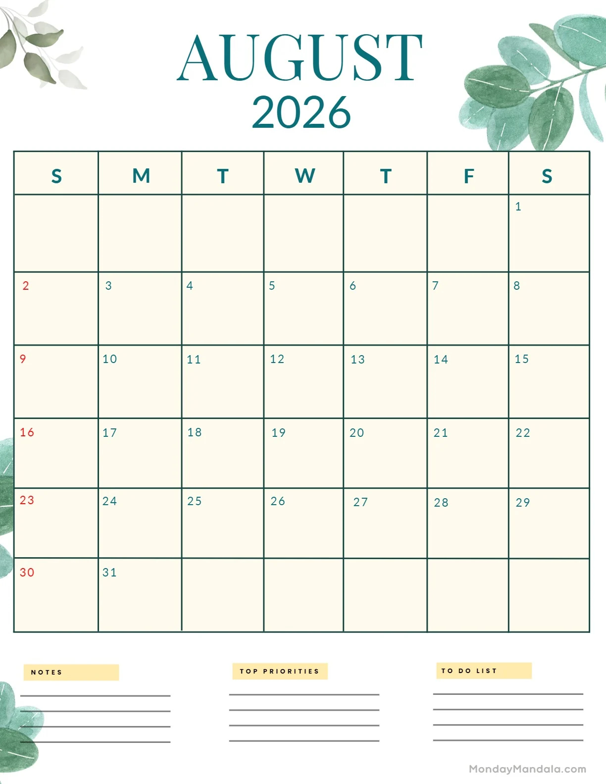 August 2026 Calendars 52 Free PDF Printables 