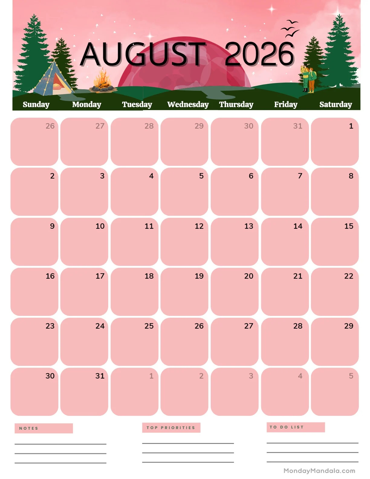 Printable Aug 2026 Calendar