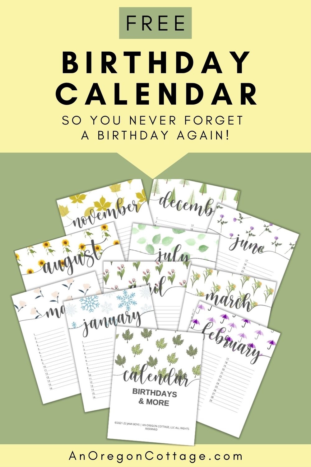 Birthday Calendar Printable Free Download An Oregon Cottage