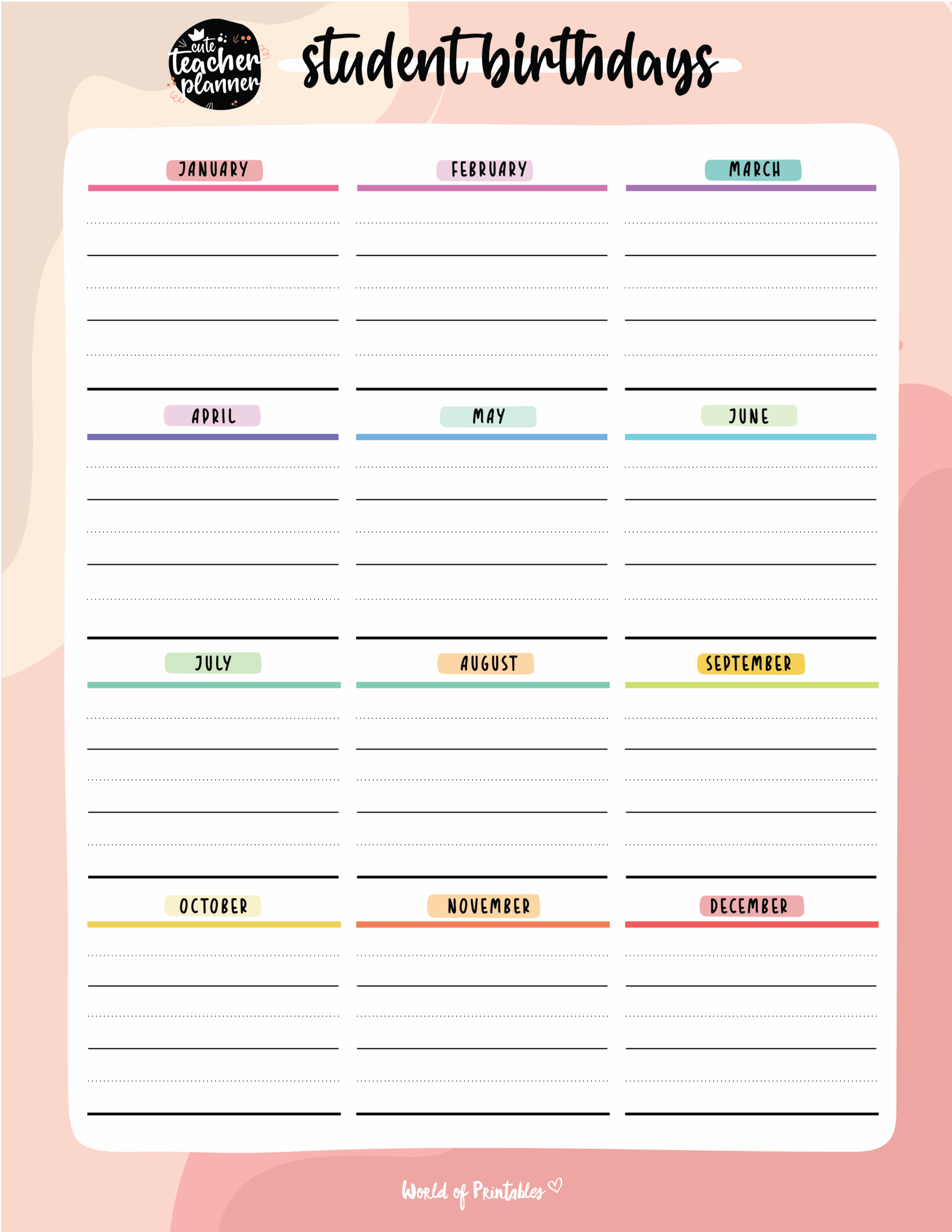 Birthday Calendars World Of Printables