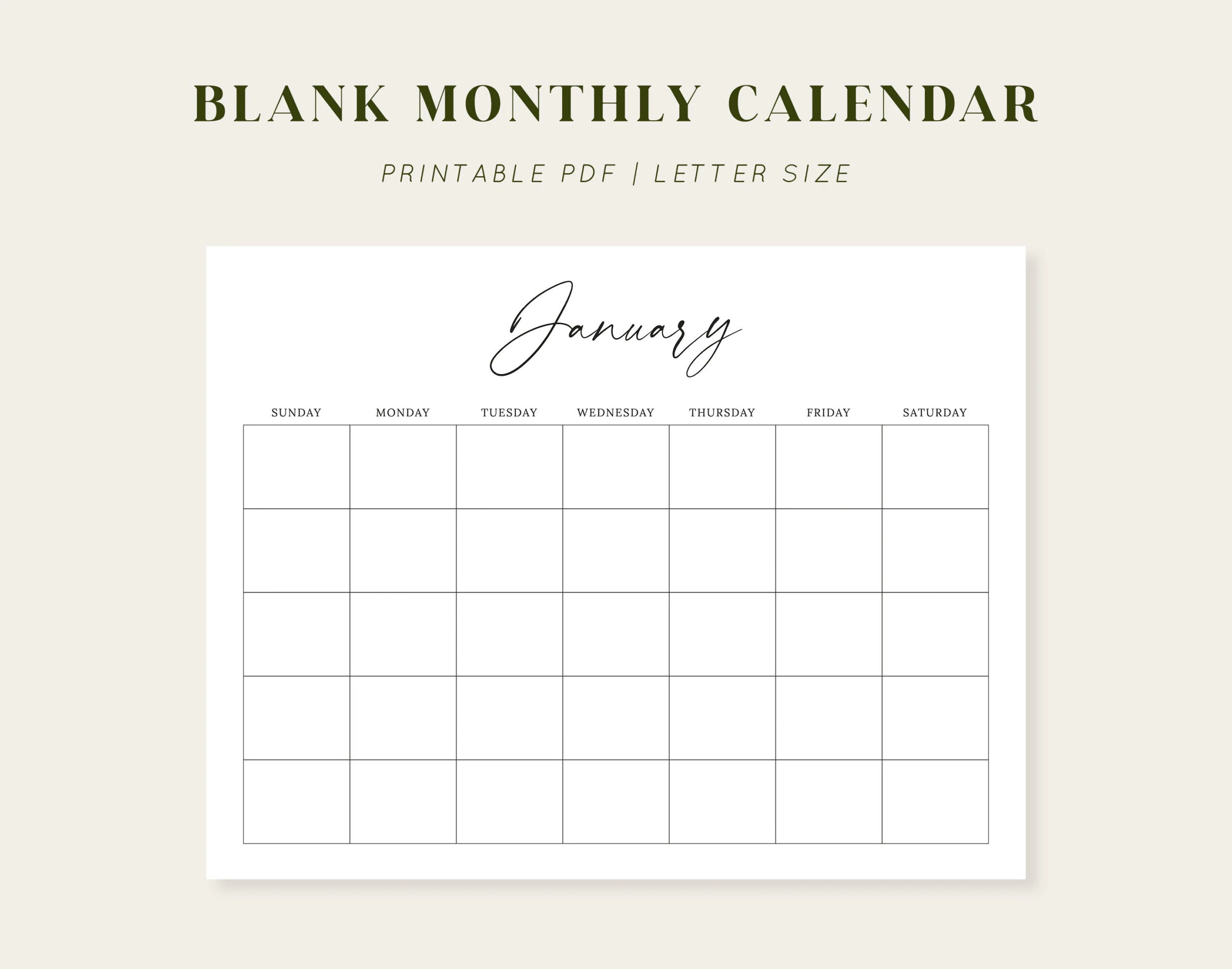Blank Monthly Calendar Printable Calendar 8 5x11