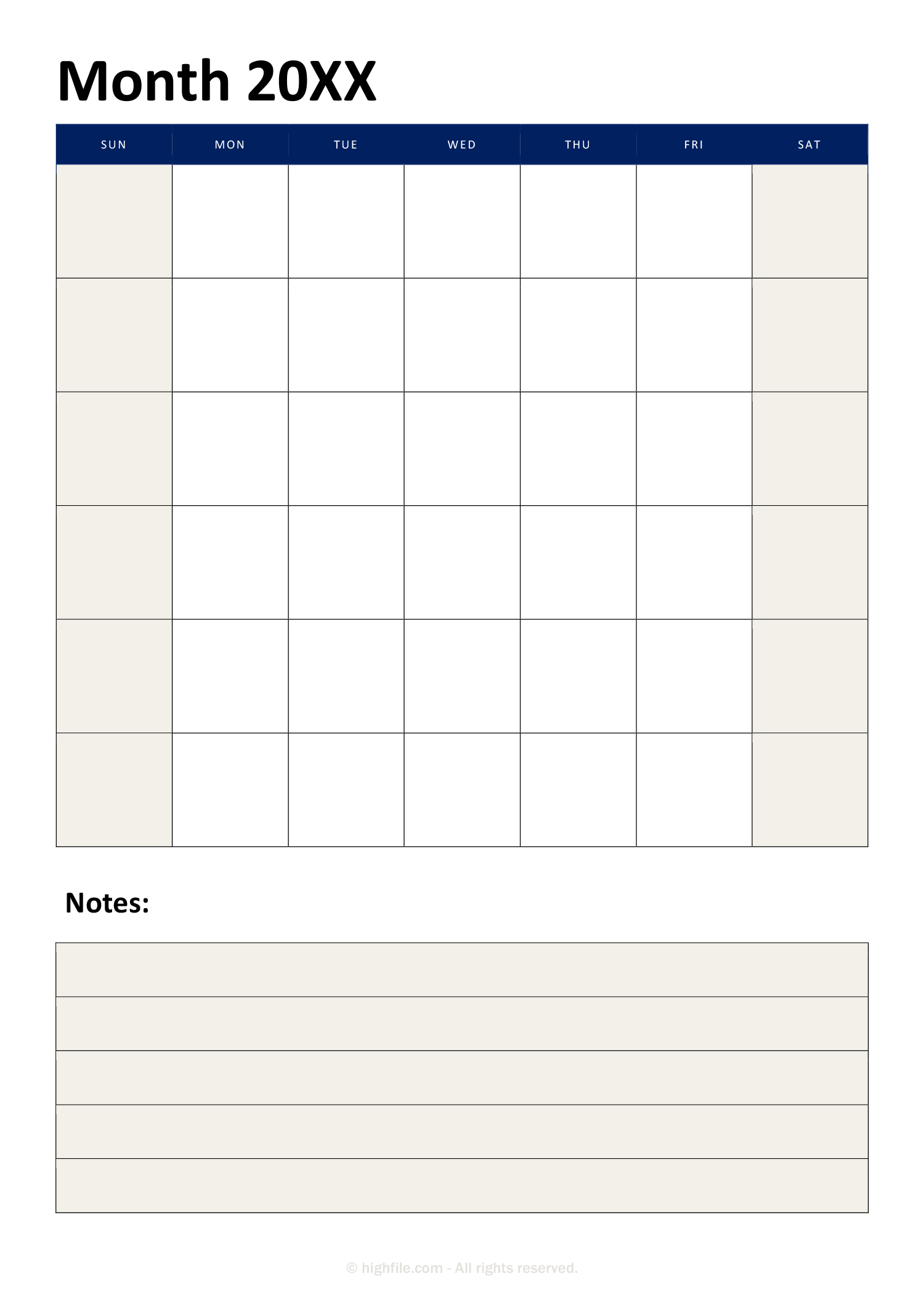 Blank Monthly Calendar Template Word Highfile