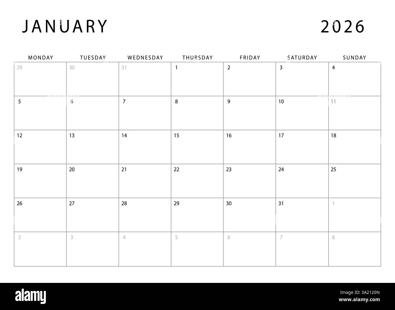 Calendar 2026 Black And White Stock Photos Images Alamy