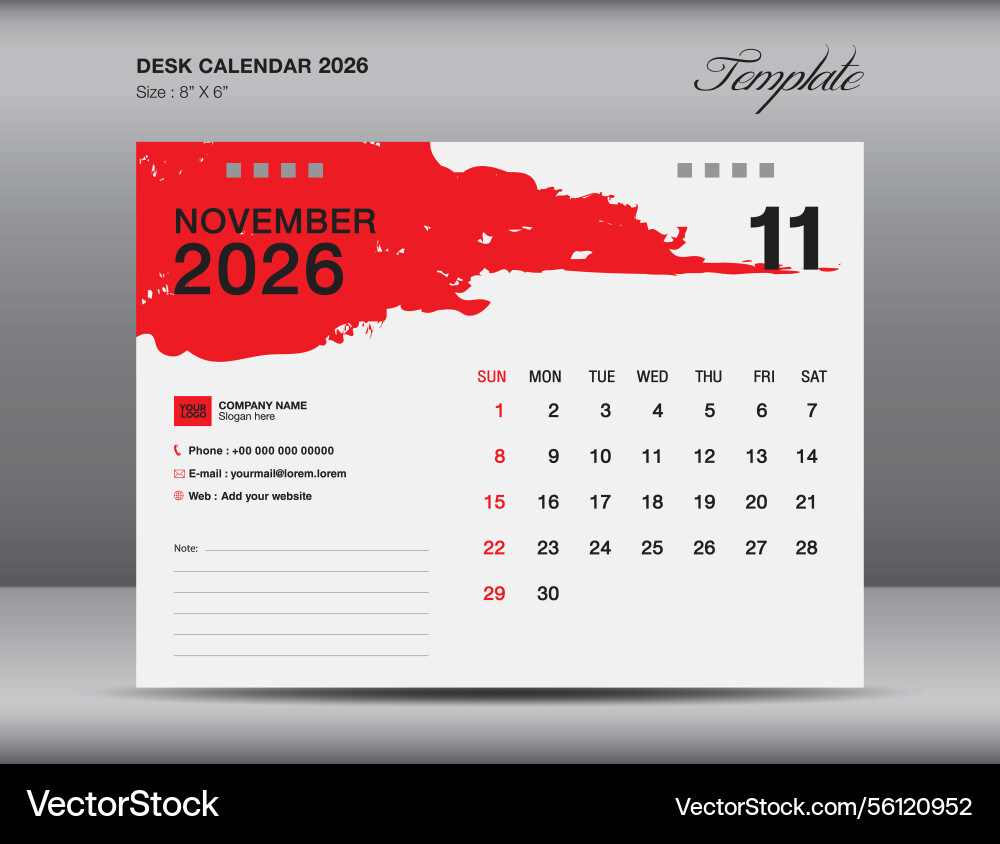 Calendar 2026 Year Design November Template Vector Image
