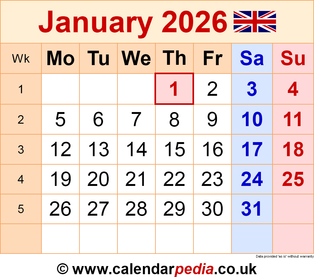 2026 Printable Calendar January