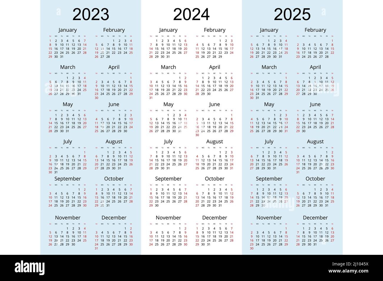 calendar planner 2024 2025 2026 corporate design planner template week starts on sunday stock vector image art alamy