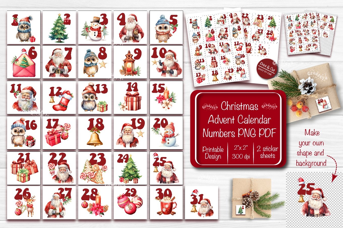 Christmas Advent Calendar Numbers Countdown To Christmas PNG