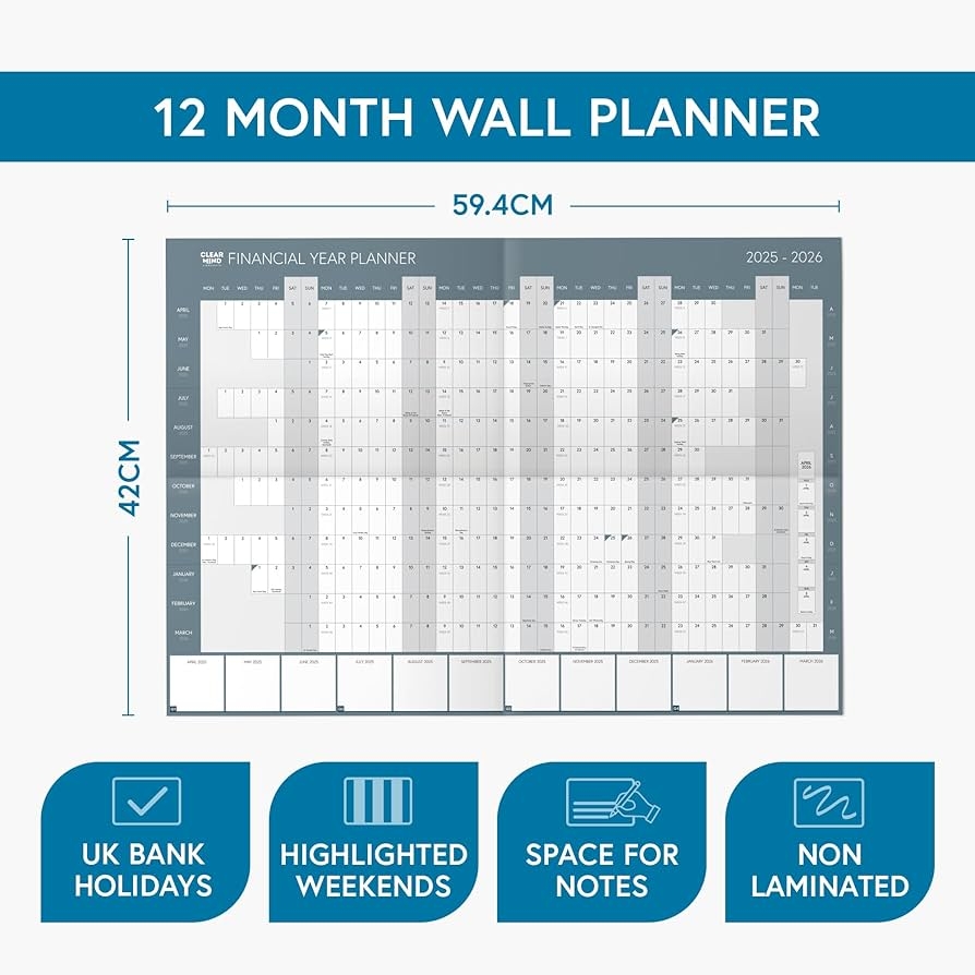 Clear Mind Concepts Fiscal Year Wall Planner 2023 2024 A2 Folded April 2023 To April 5th 2024 Tax Calendar Space For Monthly Planning 3 Printable Planners To Organize Amazon de Stationery Office Supplies