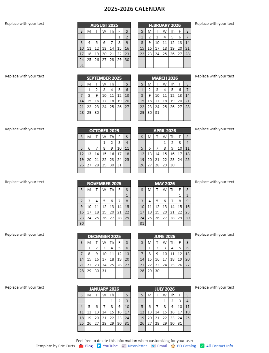 Control Alt Achieve Google Docs Calendar Templates For The 2025 2026 School Year