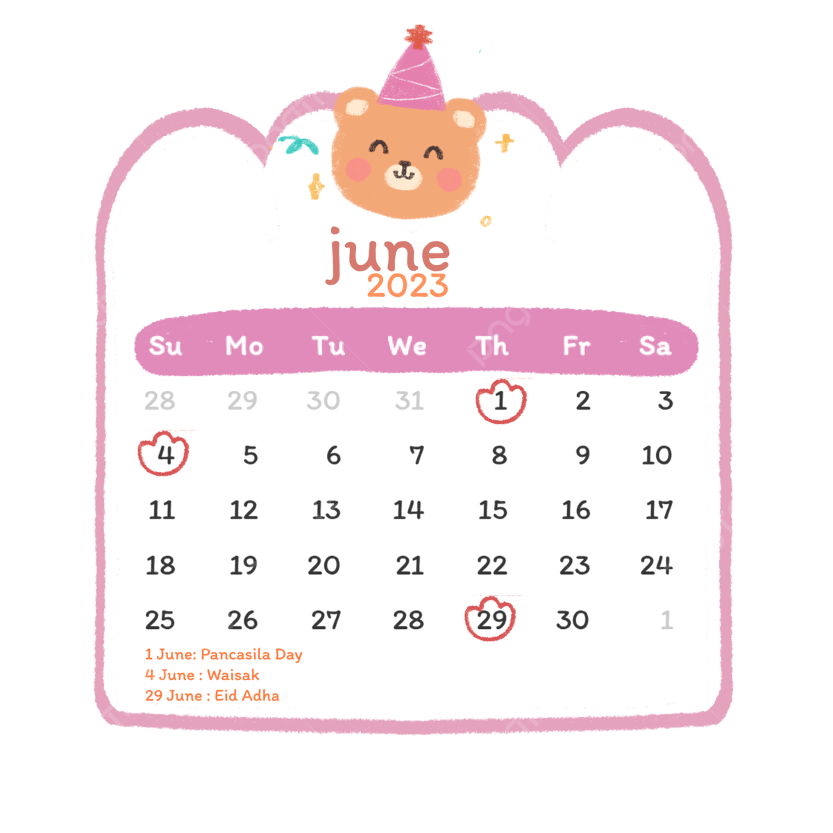 Cute Calendar June 2023 Free Printable Calendar 2023 Calendar 2023 PNG Transparent Clipart Image And PSD File For Free Download