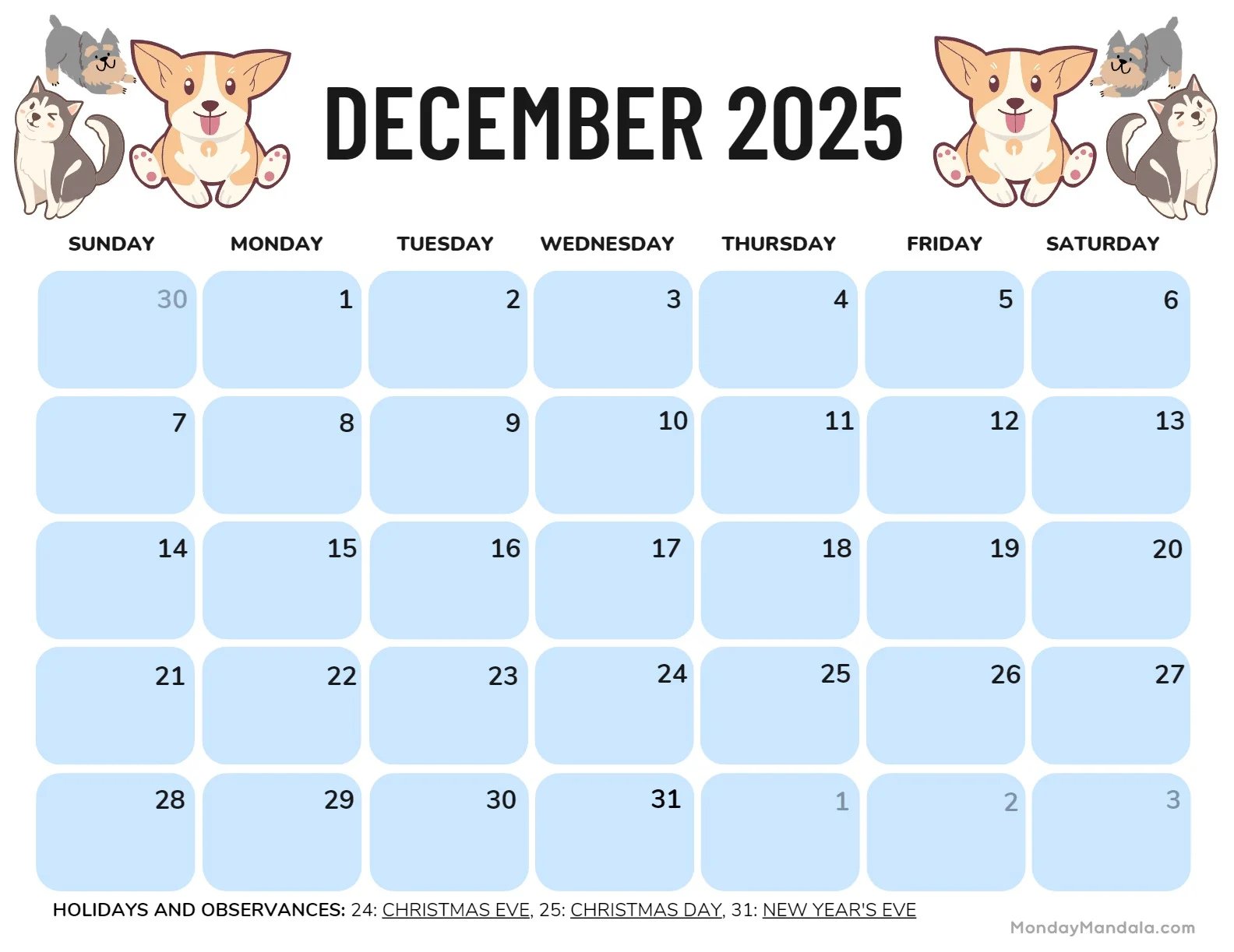 December 2025 Calendar 52 Free PDF Printables 