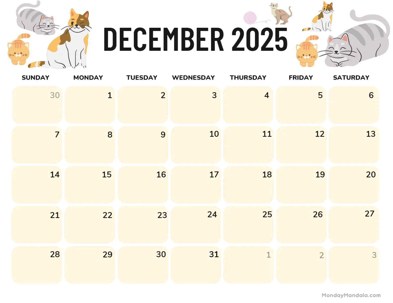 December 2025 Calendar 52 Free PDF Printables 