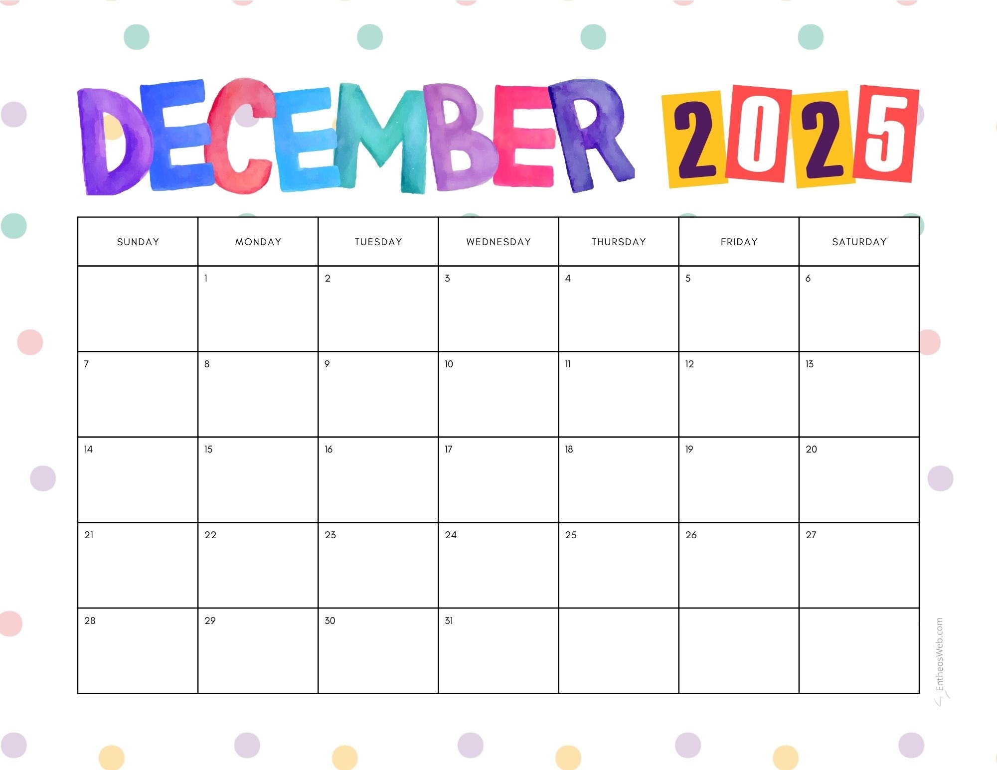 December 2025 Calendar Printable Quote