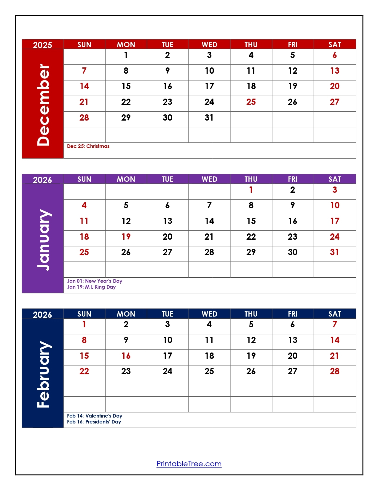 February Printable Calendar 2026