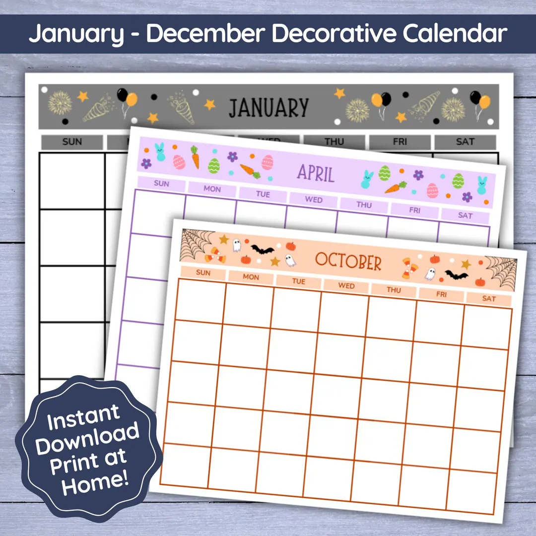Decorative Printable Calendar 2025 Calendar New Years Resolution Calendar Holiday Seasonal Themed Calendar Monthly Planner Kids Calendar Etsy