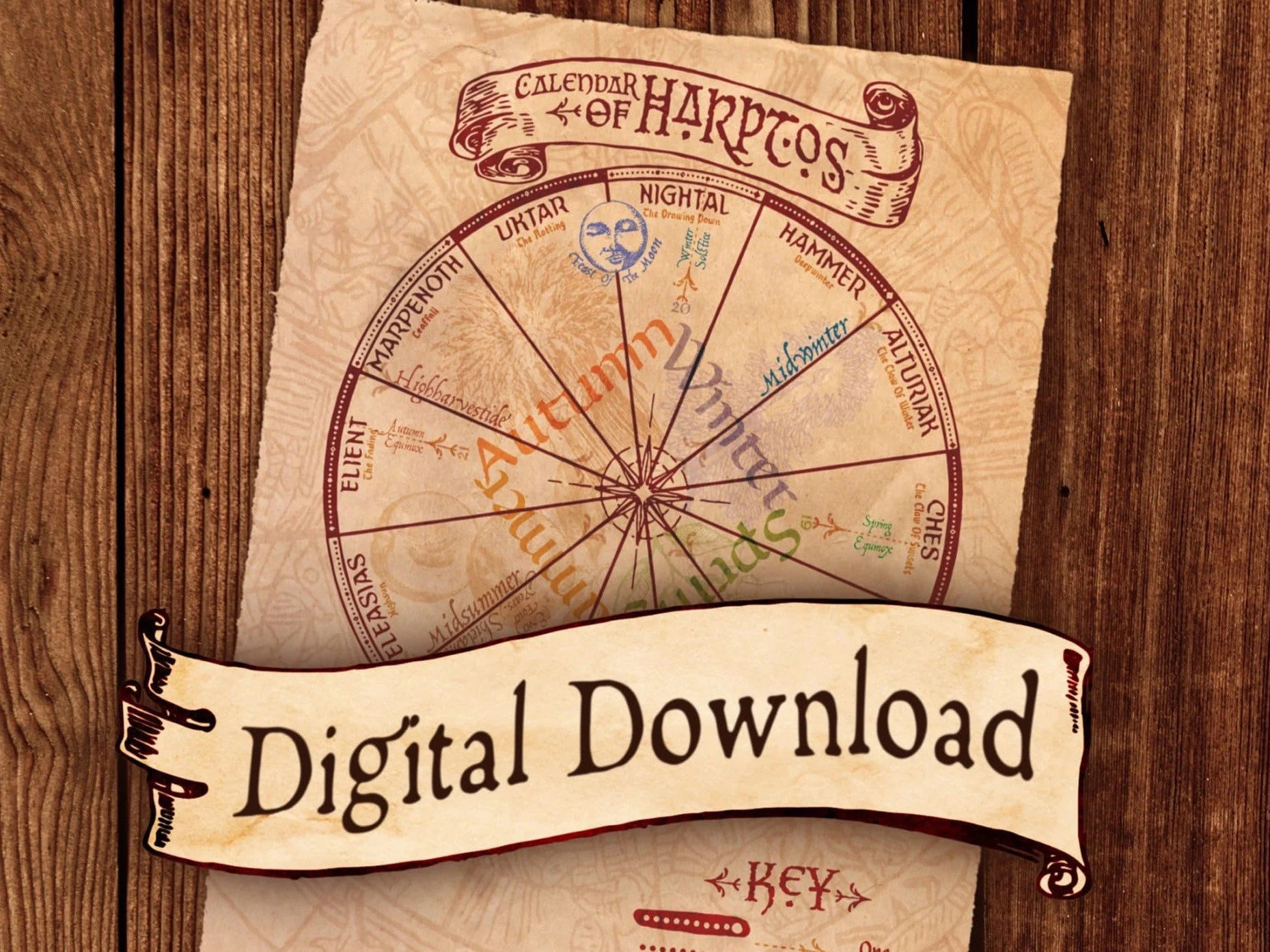 Dnd Calendar Wheel Printable Calendar With Lunar Cycles And Holidays For A Dnd Journal Etsy