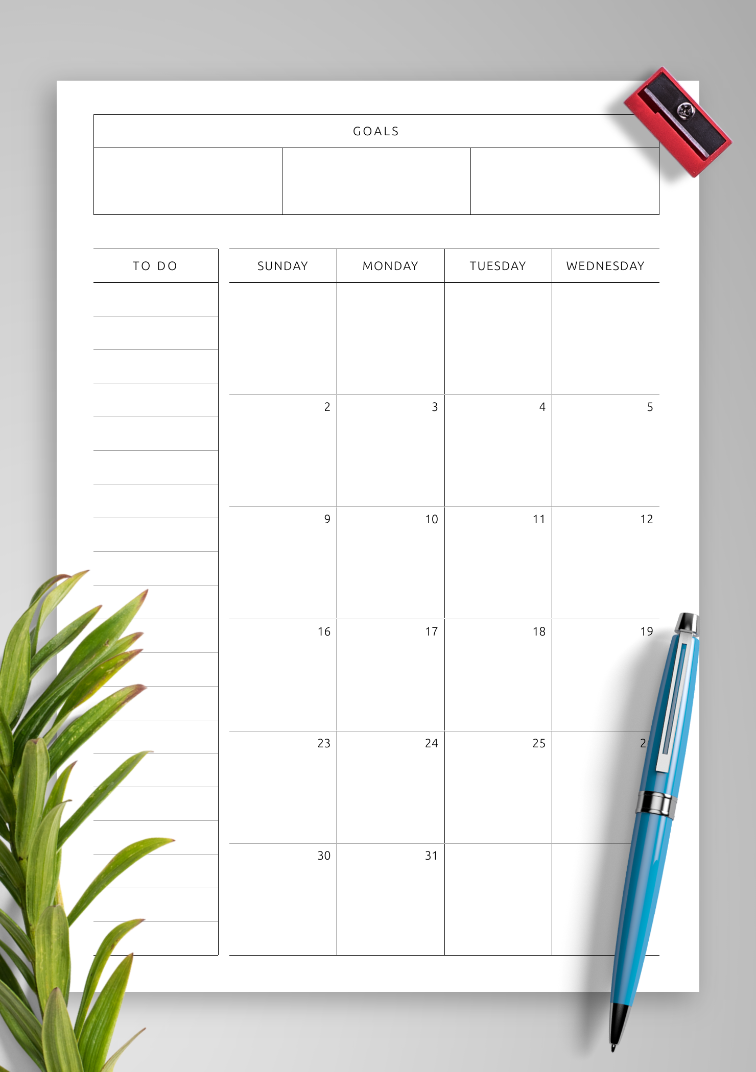 Download Monthly Calendar Template With Notes To Do Goals