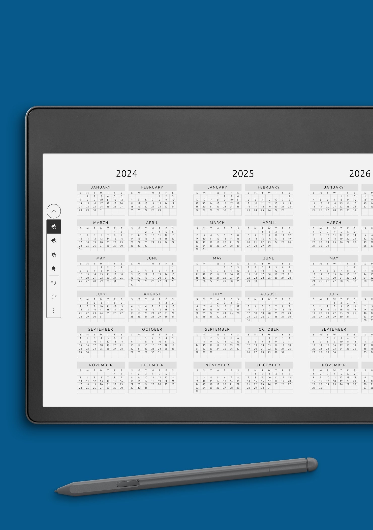 Download Printable 3 year Calendar Template Original Style Landscape View PDF