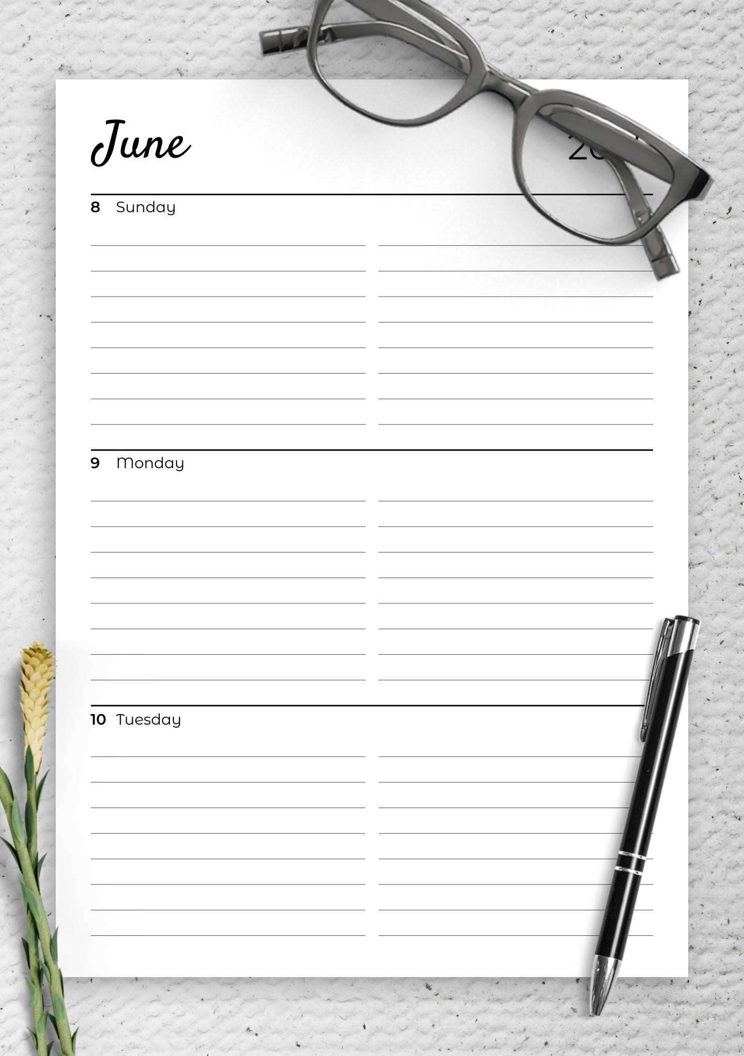 Download Printable Lined Weekly Planner With Calendar PDF