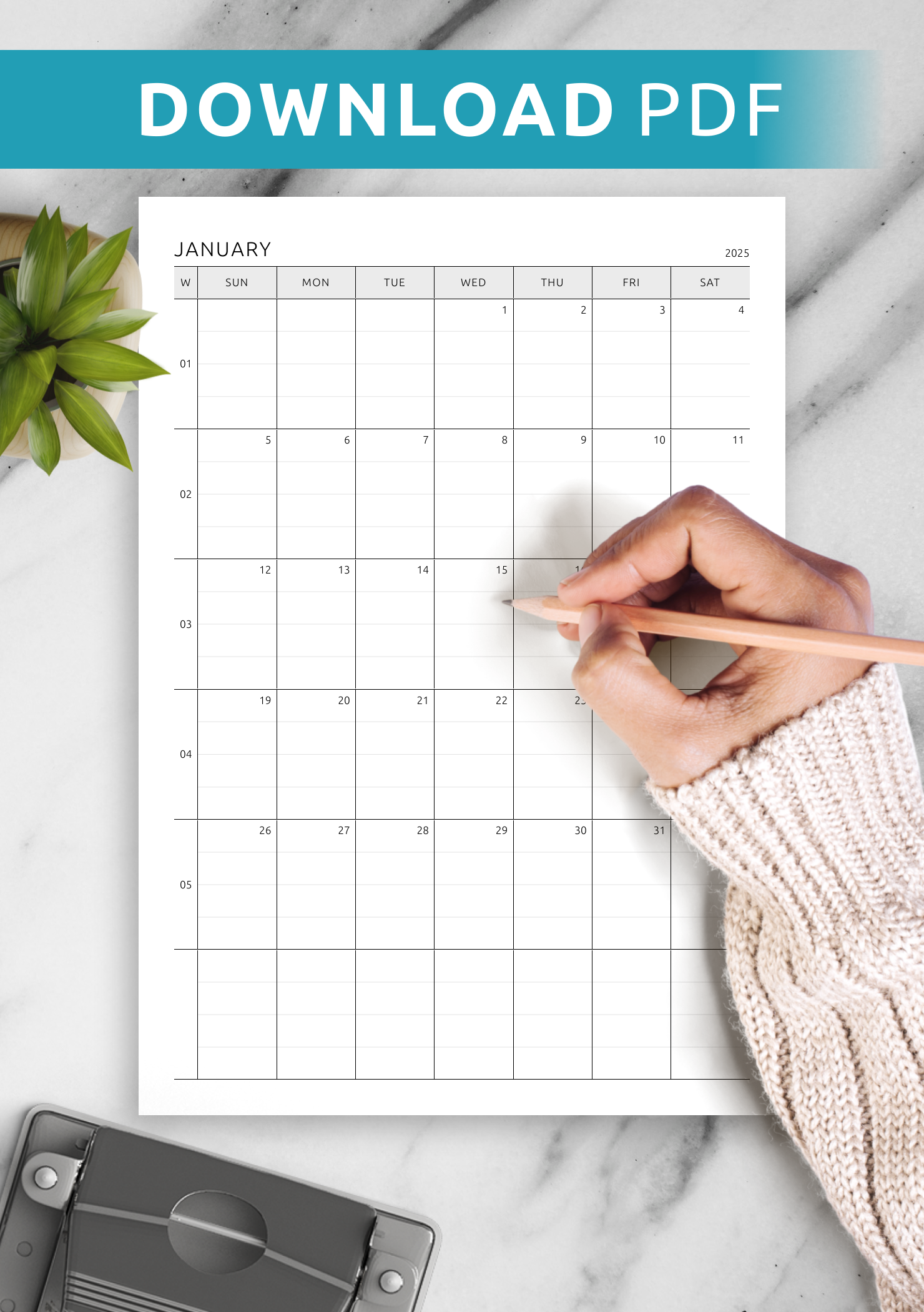 Download Printable One Page Lined Monthly Calendar PDF