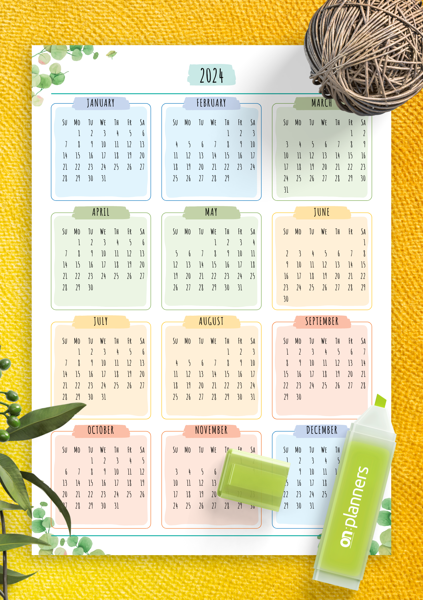 Printable Full Year Calendar
