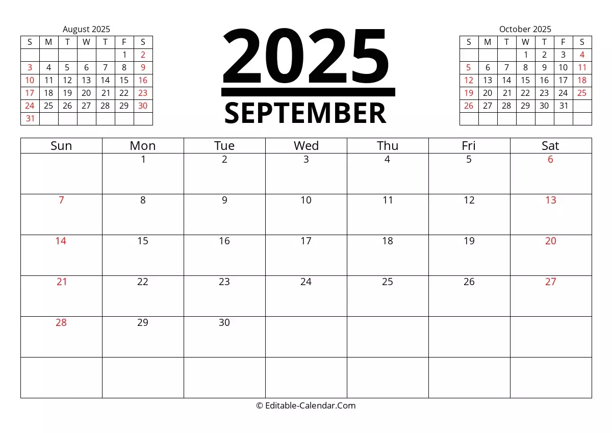 Free Printable Calendars September 2025