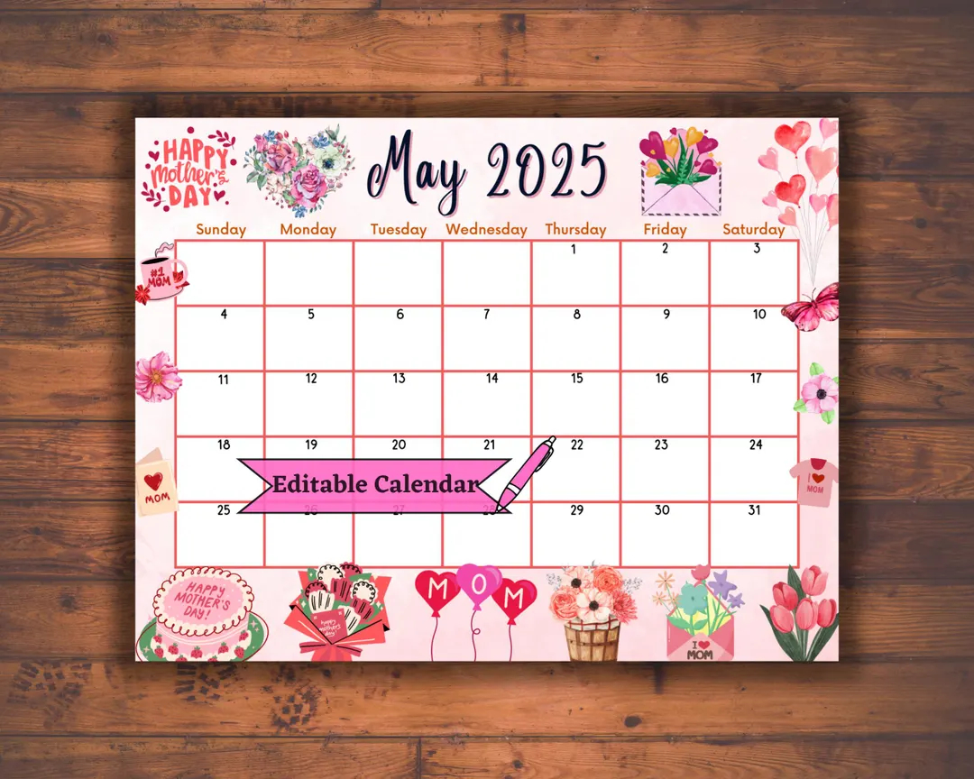 Editable Fillable May 2025 Calendar For Mother s Day With Cute Flowers Printable Spring Planner For Kids Easy To Use Classroom Agenda PDF Etsy