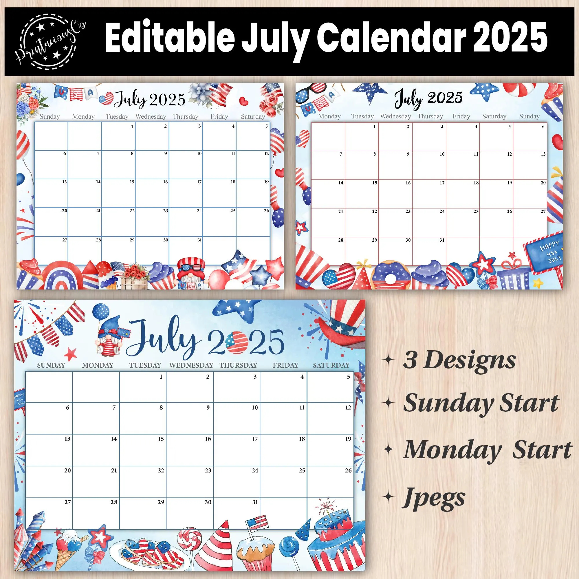 Editable July 2025 Calendar Printable Wall Calendar 2025 Fillable Monthly Planner Monday Start Kids Calendar 2025 Etsy