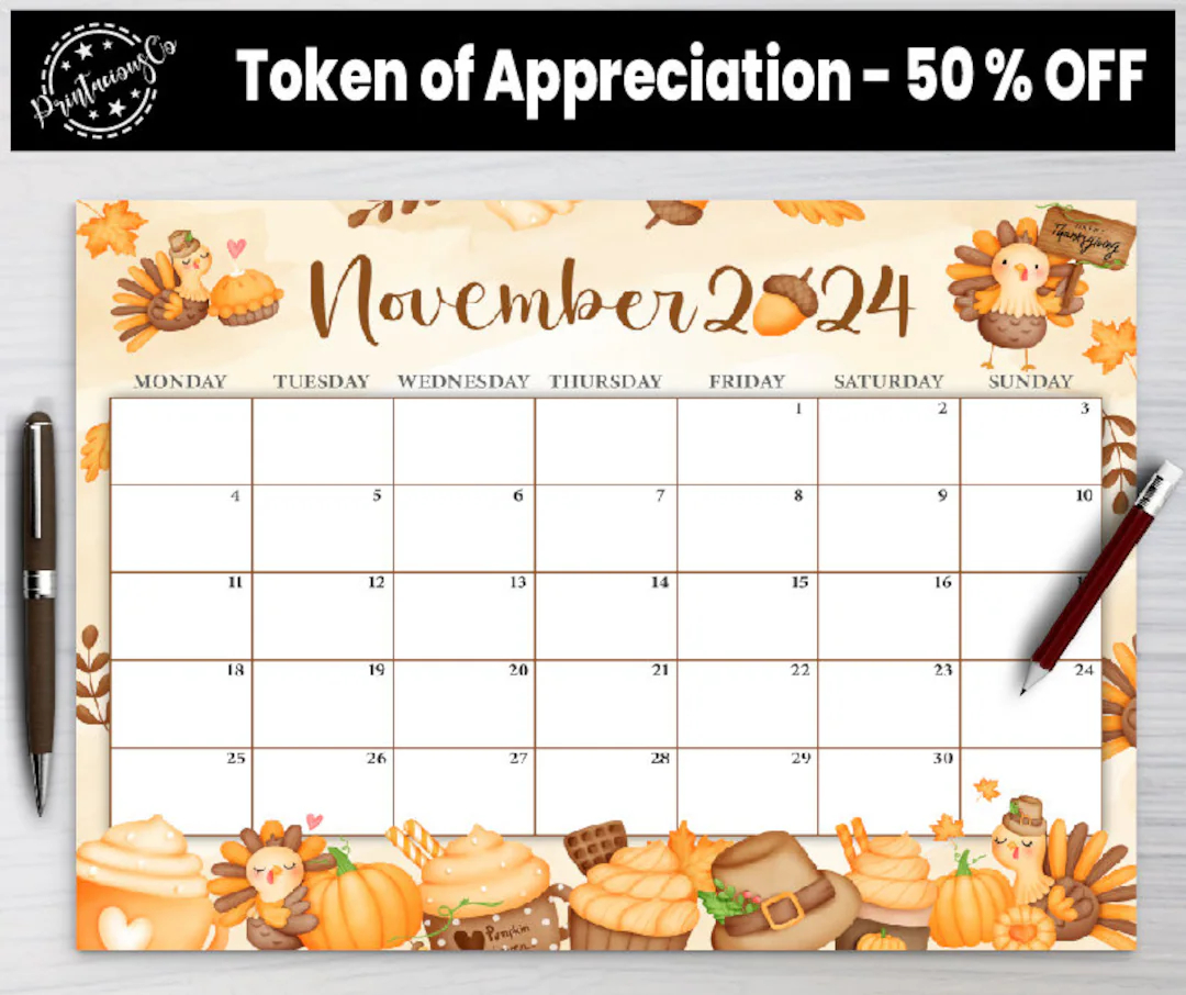 Editable November 2024 Calendar Printable Wall Calendar 2024 Fillable Monthly Planner Sunday Monday Start Kids Calendar 2024 Etsy