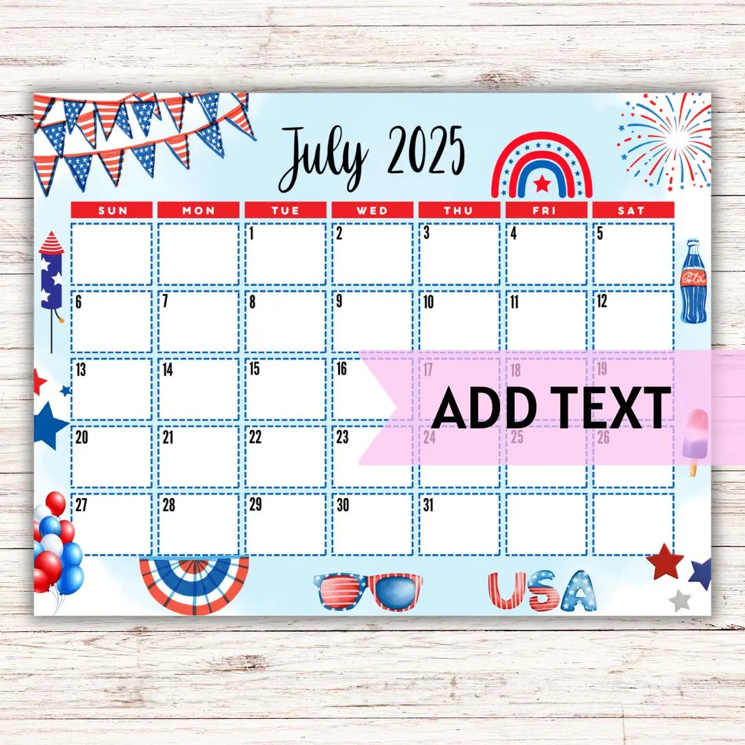 Printable July 2025 Calendar Word