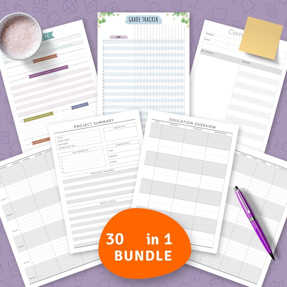 Essential Printable Teacher Planner Templates Bundle 30 In 1 Template Printable PDF