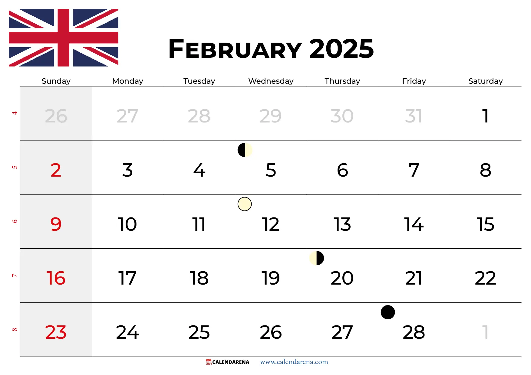 February 2025 Calendar Printable UK