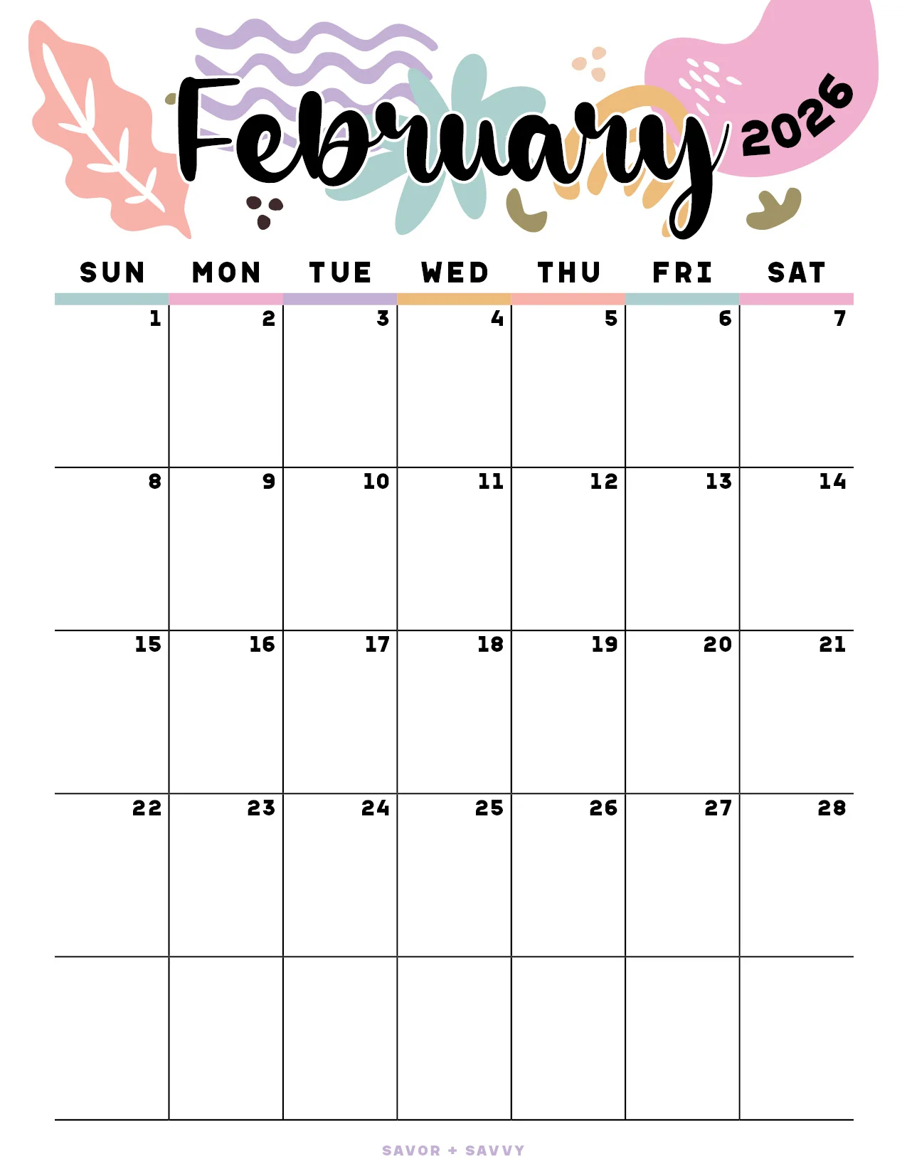 Printable February Calendar 2026