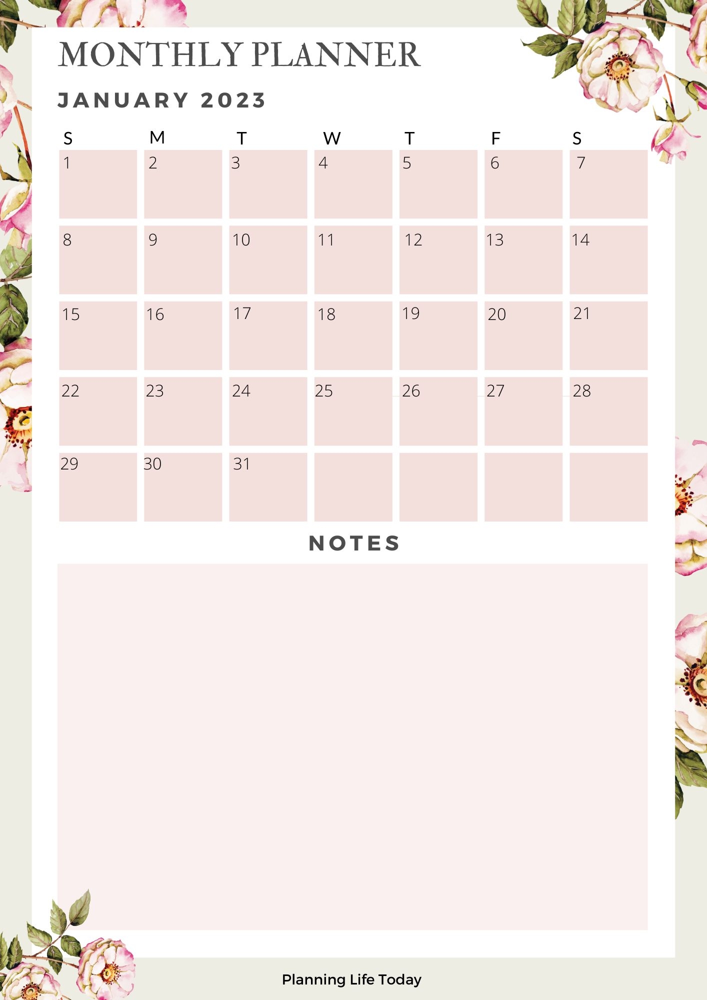 Printable A5 Monthly Calendar