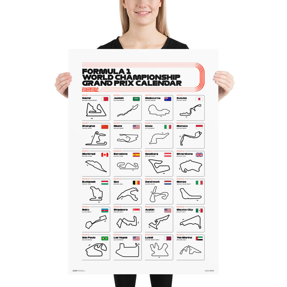 Formula 1 2024 Season Race Calendar FIA F1 Track Circuit Grand Prix Poster EBay