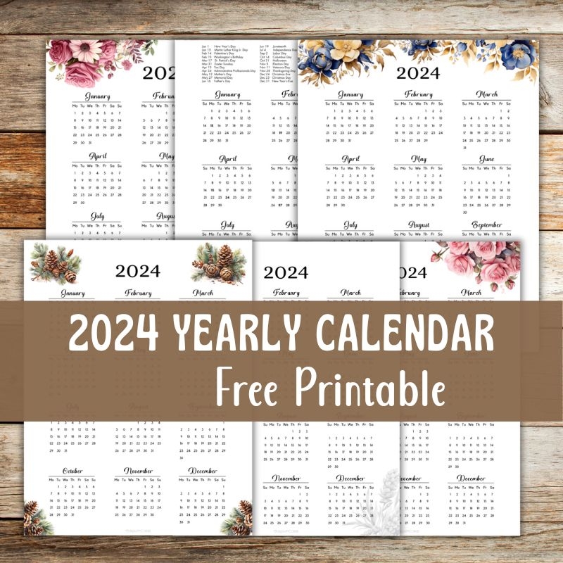 Free 2024 Yearly Calendar Printable Our Happy Corner