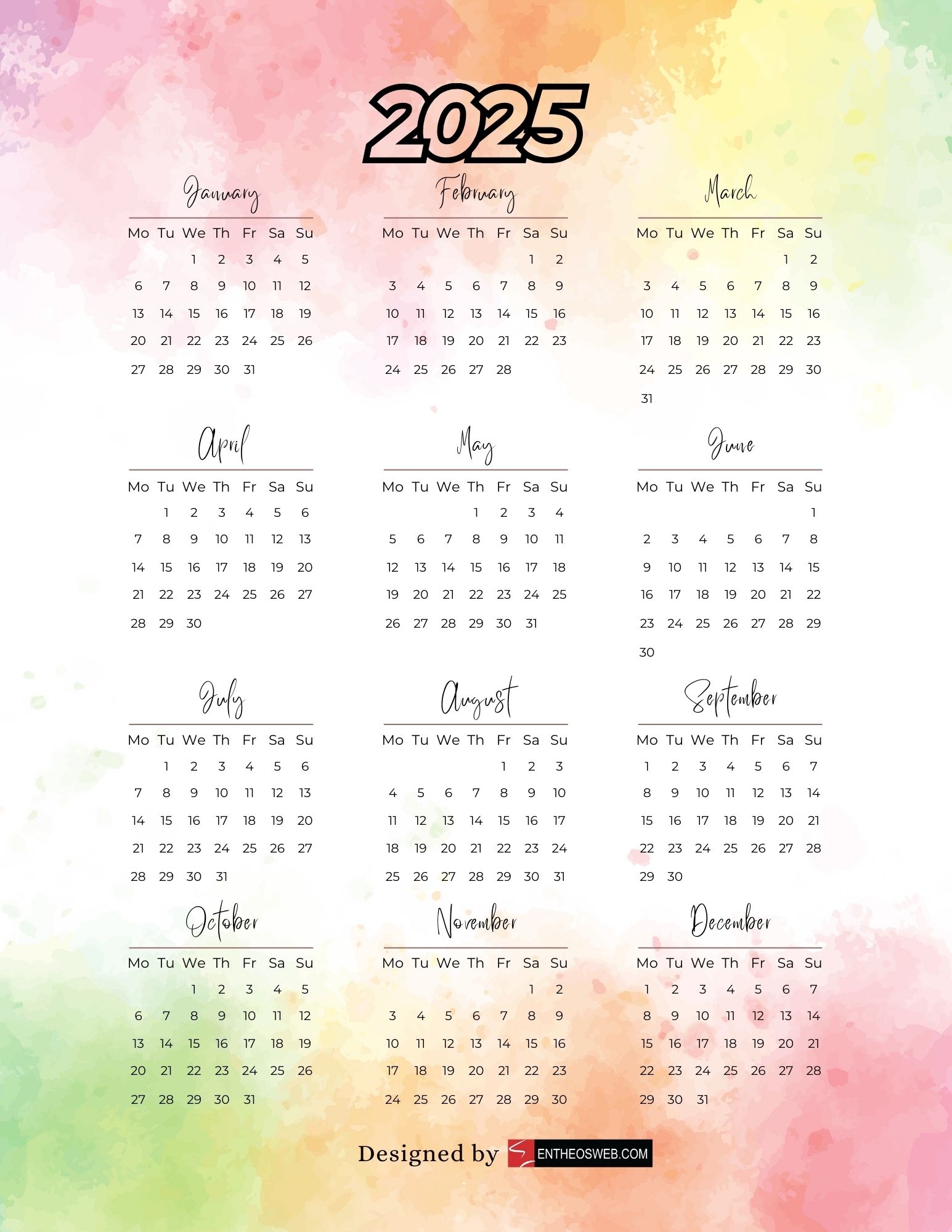 Free 2025 Calendars EntheosWeb