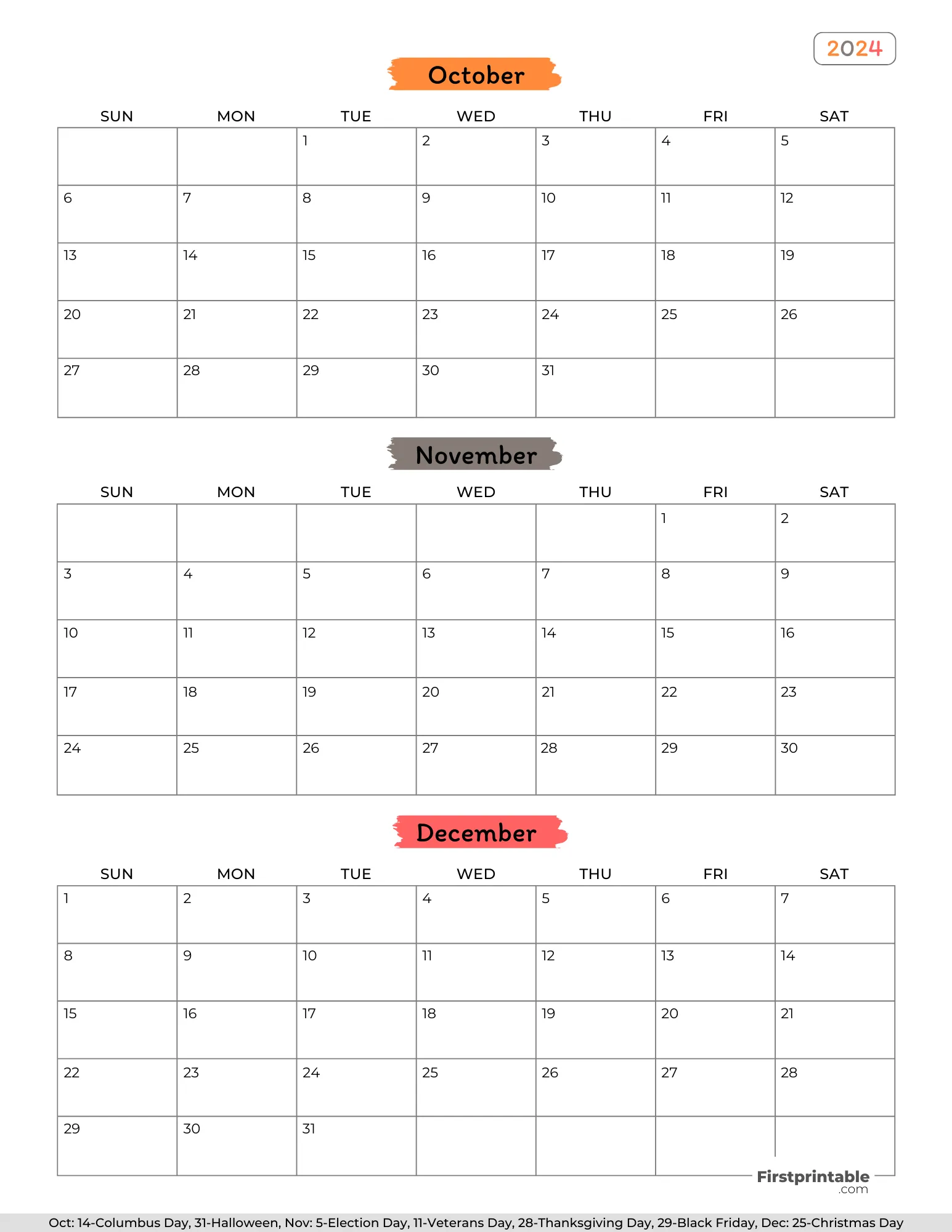 September October Printable Calendar