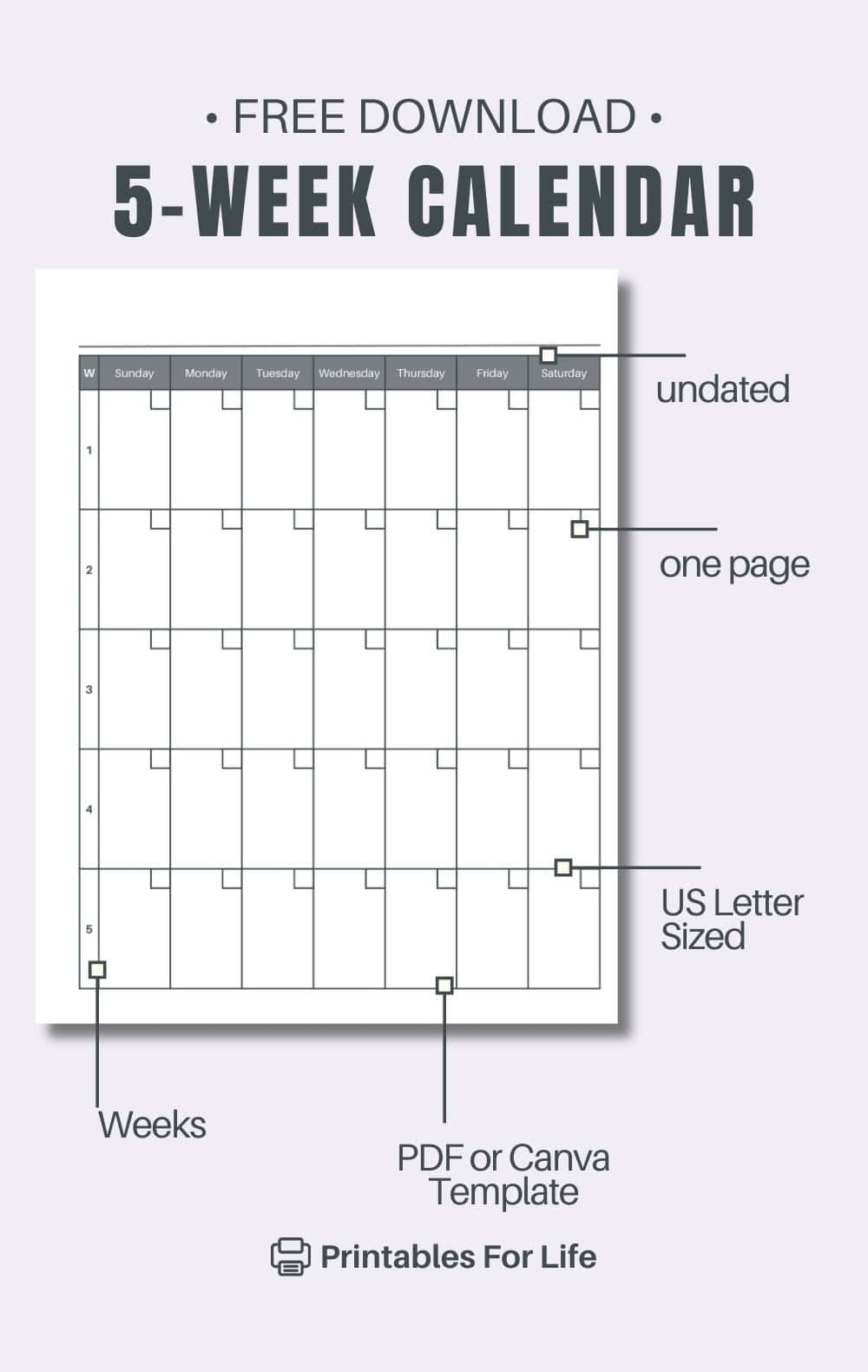 Free 5 Week Blank Calendar
