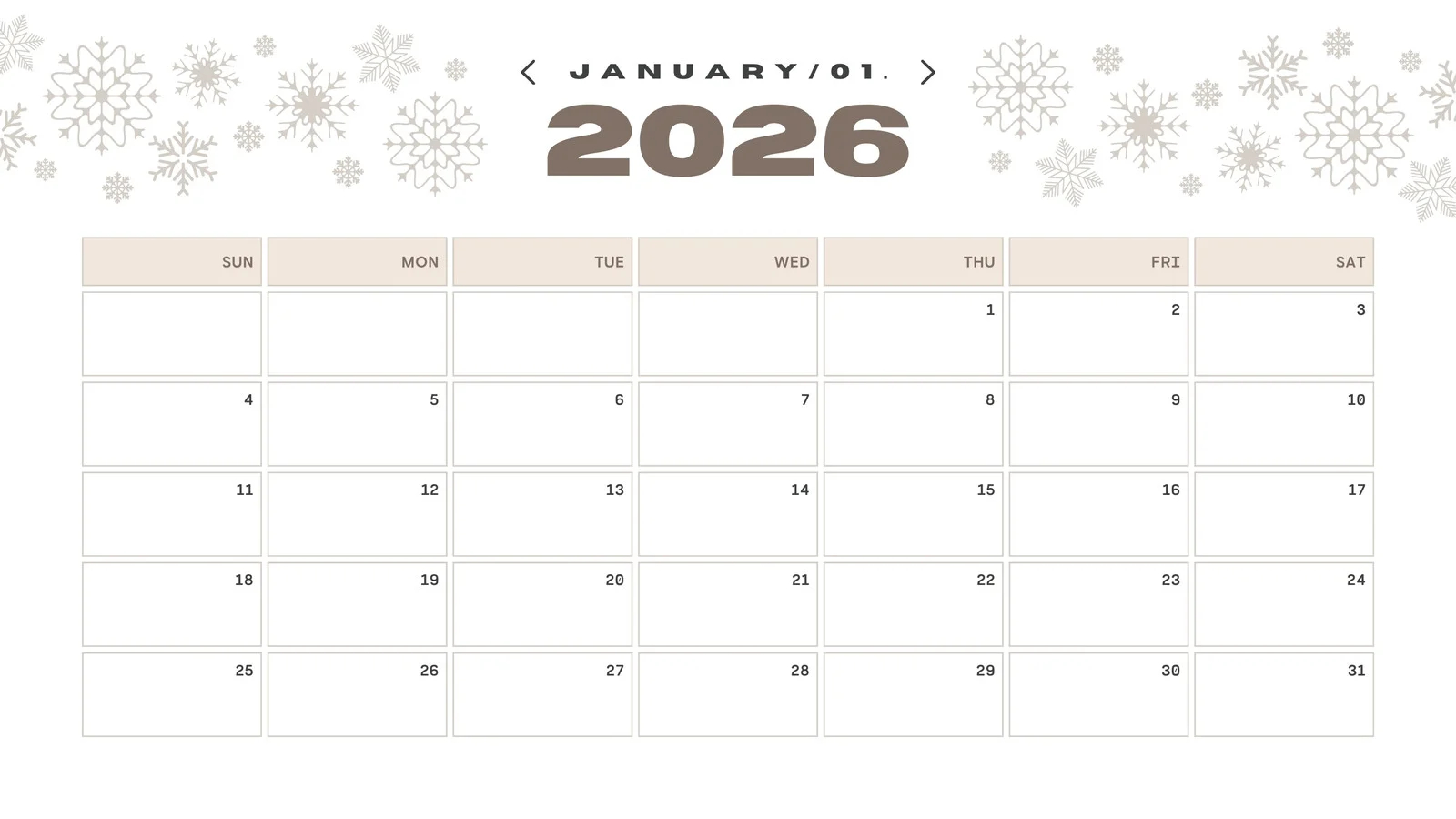 Free Printable Monthly Calendar January 2026