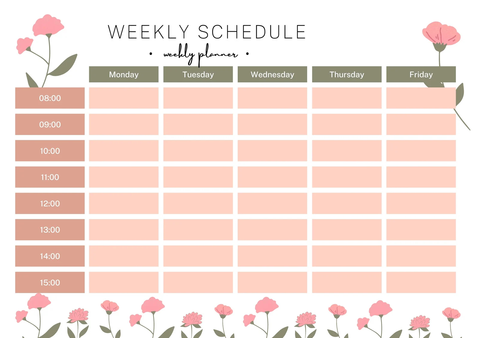 Weekly Calendar Printable College Class Schedule